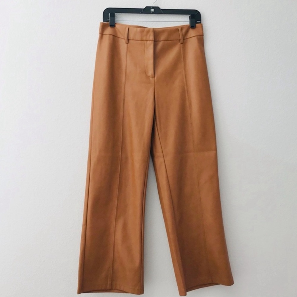 NWT 7 For All Mankind beige tan faux wide leg leather pants women’s size Medium